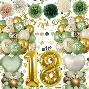 <strong>18th</strong> <strong>Birthday</strong> <strong>Party</strong> <strong>Decorations</strong> Green Gold Rubber Number-Shaped Balloons and Banner with Confetti for Girls and Boys - Product Image 3