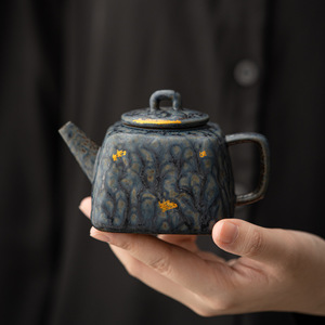 Théière Hanzhong en céramique de pierre ancienne, style vintage rétro, qualité alimentaire supérieure, avec glaçure bronze - Product Image 2