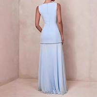 Robe longue plissée unie pour femme, col rond, sans manches, plis verticaux, ourlet évasé, pour l'été, les soirées, les mariages, vente en gros, OEM
