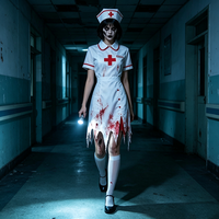 Costume d'infirmière sanglante d'horreur pour femmes, robe blanche déchirée, déguisement fantaisie de zombie pour Halloween