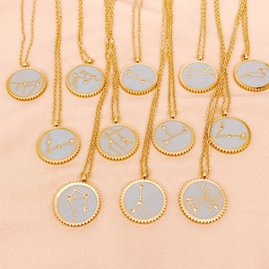 Collier en gros avec les 12 signes <span class=keywords><strong>du</strong></span> zodiaque, émail blanc et bleu, acier inoxydable plaqué or 18 carats, chaîne à maillons en émail cristal <span class=keywords><strong>horoscope</strong></span> étoile - Product Image 3