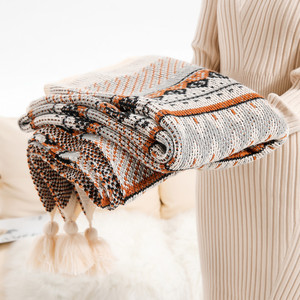 Y-Z Oatmeal Colored Acrylic Yarn Cable Knit Crochet Blanket Home Living Bedding <strong>Neutral</strong> Blankets <strong>Throws</strong> - Product Image 4