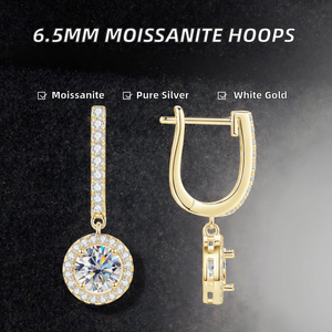 Pendientes Colgantes de Aro de Plata 925 con Moissanita Color D de 6.5mm, Chapados en Oro Blanco, Joyería de Moda para Mujer, Regalo Elegante para Mujer - Product Image 2