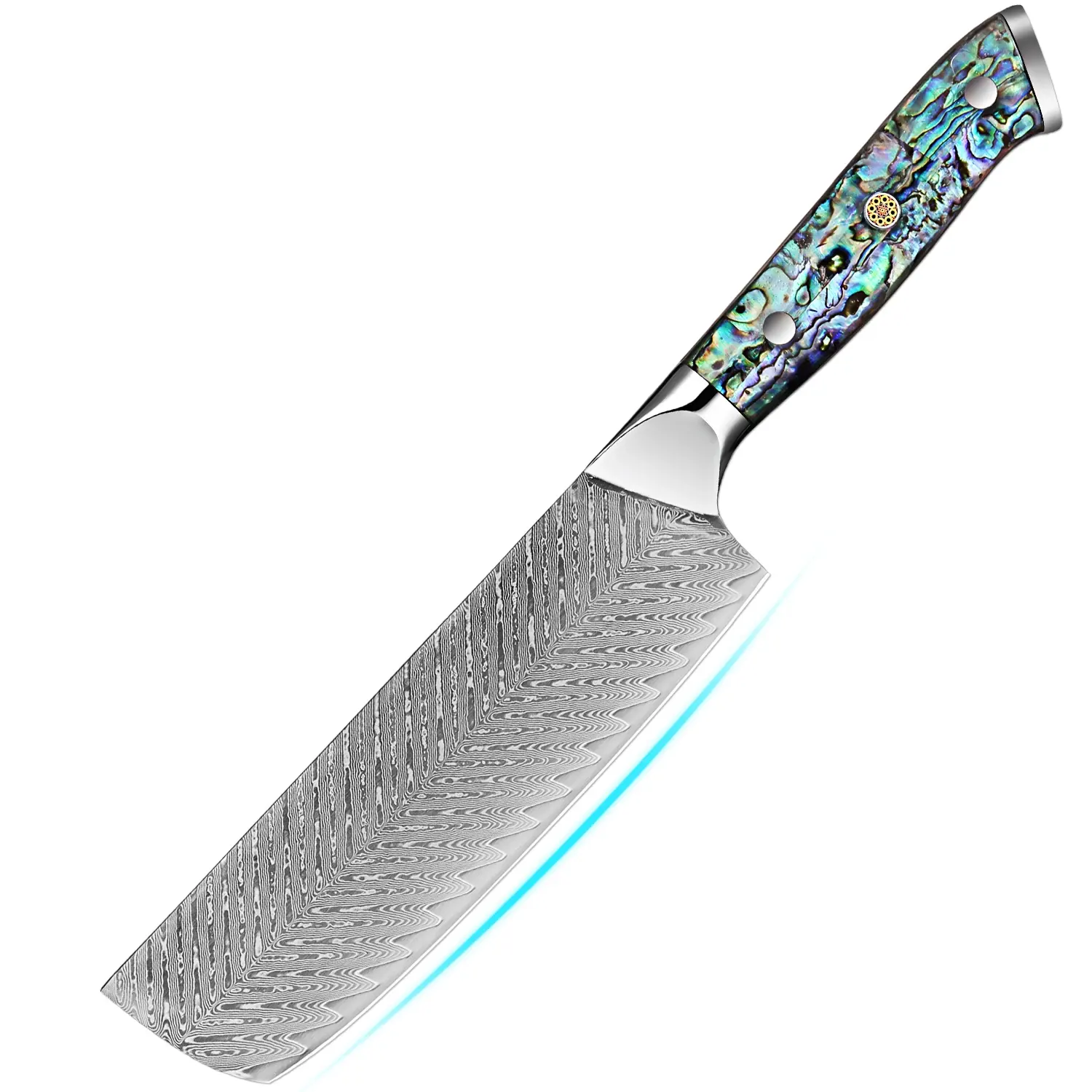 Cuchillo de cocina de 7 pulgadas, cuchillos afilados de acero de Damasco para rebanar, mango de abulón, cuchillo de cocina profesional de Damasco para cocinar
