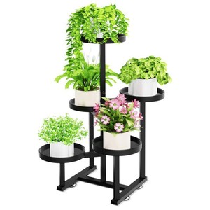 Support à plantes moderne en métal à 5 niveaux, 27 pouces, robuste, pour intérieur et extérieur, étagère d'angle pour salon - Product Image 1