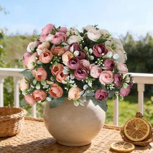 Ramo de Rosas Artificiales, Flores de Seda Artificiales para Boda, Pequeñas Rosas de Té y Peonías para Eventos, Decoración de Pasteles de Boda y Regalos - Product Image 3