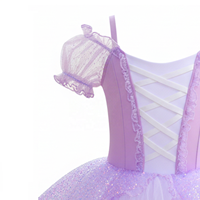 Robe Tutu Fille Violet Clair Épaules Dénudées Manches Courtes Bouffantes en Tulle Scintillant pour Enfants, Costume de Ballet pour Spectacle (Stock US)