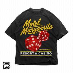 Camiseta Oversize Negra Lavada con Gráfico de Dados de Casino Motel Margarita Estilo Streetwear - Product Image 1