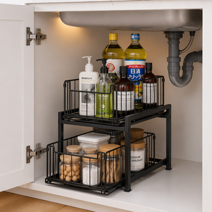 Under <b>Sink</b> Pull Out <b>Storage</b> Rack 2 Tier Slide Out Metal Cabinet Organizer for <b>Kitchen</b> Bathroom - Product Image 5