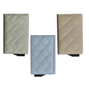 Minimalist PU Leather Card Holder with <b>Clip</b> Beige <b>Quilted</b> Design for Credit Cards 6 Inch - Product Image 5