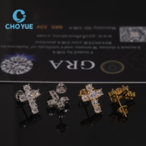 Boucles d'oreilles croix en moissanite VVS certifiées GRA, collection tendance hip-hop, bijoux en argent 925 pour hommes et femmes - Product Image 5