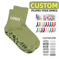 Chaussettes de yoga antidérapantes personnalisées de haute qualité avec logo brodé jacquard, chaussettes en coton respirantes pour femmes, chaussettes de danse Pilates