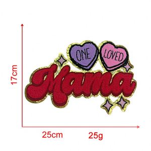 Patch thermocollant en chenille à bords pailletés colorés, grande taille, motif 'Mama love', pour la décoration de vêtements et sacs - Product Image 2