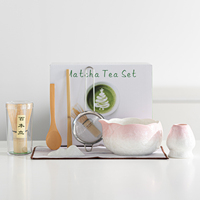Ensemble de thé matcha japonais personnalisé OEM ODM avec logo, 8 pièces, bol à matcha en céramique effet craquelé, kit de cérémonie du thé à bord cannelé, fouet en bambou, boîte cadeau