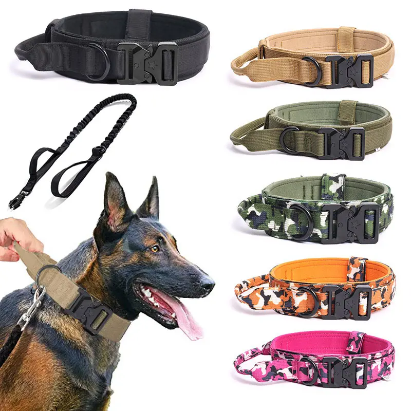 Luxe Hondentouw Riem Met Handvat Duurzame Tactische Nylon Halsbanden Voor Huisdieren Set Verstelbare Trainingskraag Voor Grote Honden
