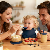Bavoirs bébé en silicone platine imperméables avec grande poche attrape-aliments, légers et confortables, en bambou, pour l'alimentation et le sevrage des bébés