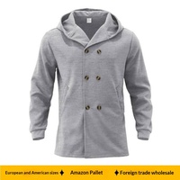 Manteau long décontracté pour homme en laine/soie, couleur unie, double boutonnage, col rabattu, à capuche, collection automne-hiver