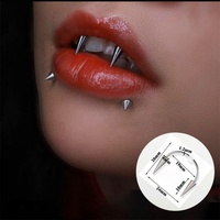 Gaby Zircon Plaqué Or Acier Inoxydable Vintage Anneau de Lèvre à Dents Pointues Étanche Piercing Clou Vampires pour Mariage et Fête