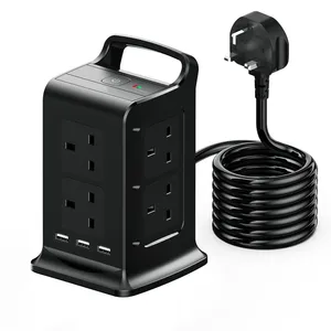 Multi Device Charging Outlet USB Power Socket Vertical Tower Power Socket UK Extension Lead 13A 250V With Surge Protector