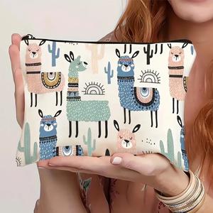 Pochette cosmétique fonctionnelle en coton biologique recyclable avec fermeture éclair, motif végétal coloré en relief, cadeau écologique mignon pour un anniversaire - Product Image 6