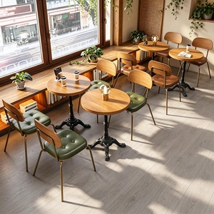 Juego de Sofás para Cafetería, Estilo Americano, con Mesa y Sillas de Hierro Vintage y Asientos de Cuero para Área de Recepción y Bar - Product Image 2
