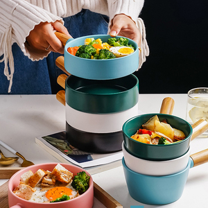 Bộ Đồ Ăn Gia Đình Phong Cách Bắc Âu Bát Phục Vụ Ăn Sáng Tròn Màu Tùy Chỉnh Có Tay Cầm Bằng Gốm - Product Image 2