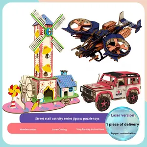 Vente flash : Puzzle en <span class=keywords><strong>bois</strong></span> 3D à faire soi-même, modèles réalistes de vendeurs ambulants, jouets éducatifs pour enfants - Product Image 2
