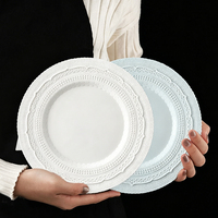 Platos base de cerámica azul claro para bodas, plato inferior de porcelana texturizada de lujo de 33 cm (13 pulgadas).