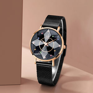 <span class=keywords><strong>Montre</strong></span> pour <span class=keywords><strong>femme</strong></span> tendance en alliage de haute qualité SK, avec cadran bleu en quartz, strass en moissanite, bracelet en maille milanaise tendance - Product Image 4