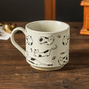 Mug à café en céramique vintage moucheté, motif artistique ligné noir et blanc, tasse à café à motifs tulipe/chat/abstrait - Product Image 6