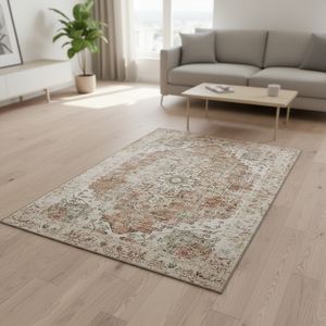 Tappeto Moderno con Design Orientale Astratto, Prodotto a Macchina, Sottile con Retro <span class=keywords><strong>in</strong></span> PVC, <span class=keywords><strong>in</strong></span> Poliestere Avorio Grigio, Lavabile - Product Image 3