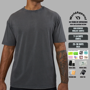 T-shirt Personalizzabile in Cotone Organico Pesante Traspirante, Produttore di T-shirt Nere con Spalle Scoperte Effetto Acid Wash - Product Image 1