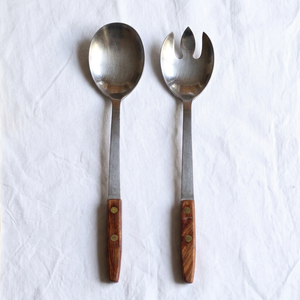 Stainless Steel Salad <b>Servers</b> Set Mirror Polish With Wooden Handles Dishwasher Safe For Home Dining Party And Restaurant - Product Image 1