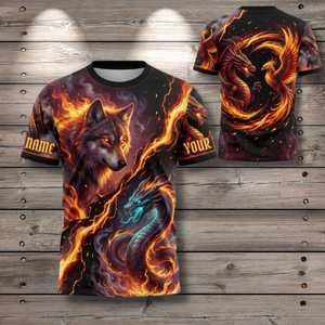 Maglietta personalizzata Wolf Dragon Fire Fantasy AOP con nome personalizzato - Product Image 1