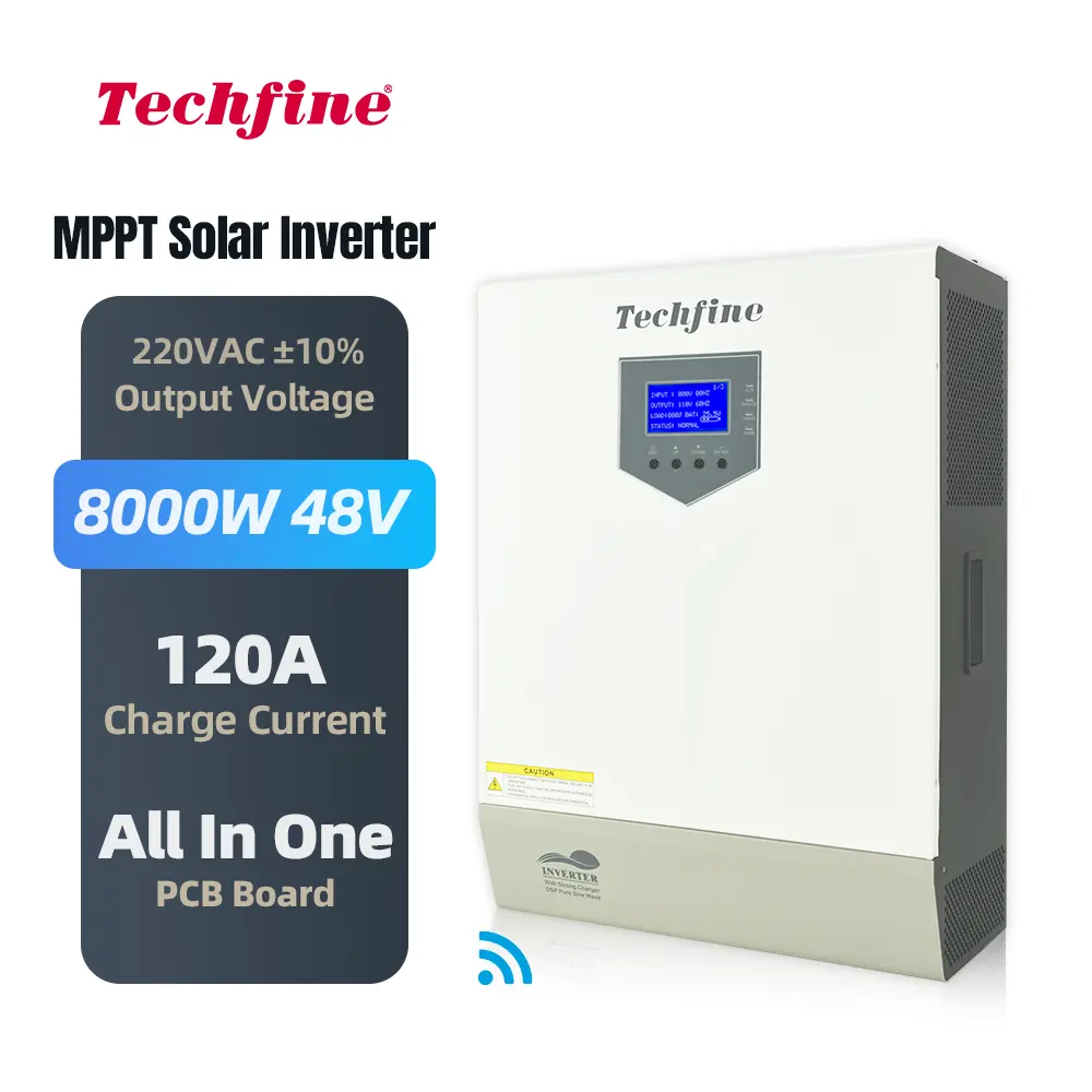 Techfine 10kva 8000w solar inverter 48v hybrid solar inverter with MPPT solar charge controller inbuilt optional