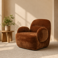 Fauteuil lounge en velours marron rouille, fauteuil sculptural avec accoudoirs ronds et assise moelleuse, fauteuil d'appoint moderne pour salon