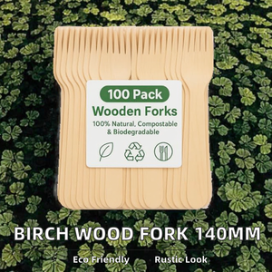 140mm Individually Wrapped Biodegradable Birch Wood Fork Disposable-Tableware <b>Cutlery</b> Airline Catering LFGB Approved Food Safe - Product Image 2