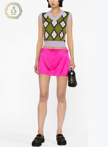 KD Knitwear Manufacturer Custom OEM ODM Jacquard Applique Knit Undershirt Plaid Sleeveless <strong>Argyle</strong> Women <strong>Sweater</strong> <strong>Vest</strong> - Product Image 4