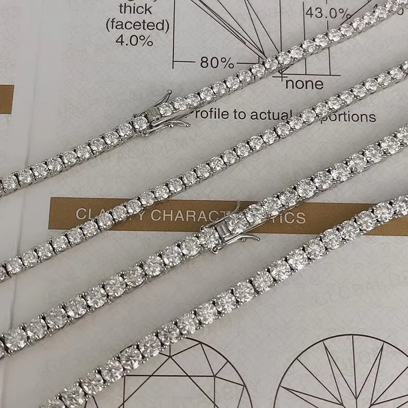Collier chaîne de Tennis en diamant momanite, couleur blanc, argent Sterling 925, 3MM, 4MM, collier pour d'usine de bijoux, Hip Hop glacé, VVS