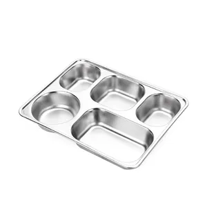 Stainless Steel Divided Dinner Plate Lunch Container Food Compartment Tray Tableware