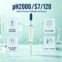 Elektroda pH Analitik Alternatif PH2000 120mm 0-14 pH 0-140C Isi Ulang Cairan Elektrolit KCl Kualitas Air Industri