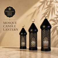 Islamische Ramadan-Laterne mit Halbmond-Design, Eid Mubarak Beleuchtete Batteriebetriebene Hohle Kerzenlampe für Heimdekoration