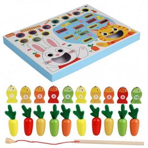 Juego de bloques de madera 2 en 1: Tablero de alimentación de zanahorias, reconocimiento de números y juego de pesca para niños y niñas - Product Image 6