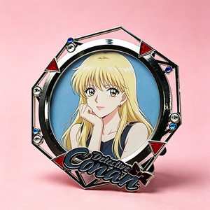 Metallic Geometry Round Photo Frame Soft Enamel Cute <b>Metal</b> Photo Frames Desk <b>Detective</b> Photo Frame with Crystal - Product Image 1
