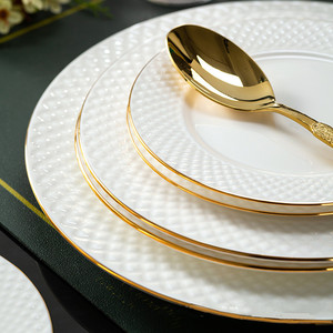 Embossed Porcelain Dinner Plates and Bowls <b>Set</b> Luxury White Ceramic Dishes Fine Bone China <b>Dinnerware</b> <b>Set</b> - Product Image 3