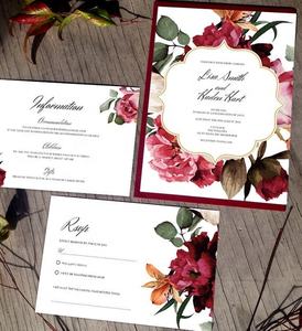 Carte d'invitation de mariage d'impression florale rouge avec la carte de <span class=keywords><strong>RSVP</strong></span> pour la noce - Product Image 2