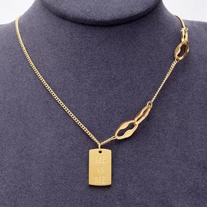 Collana con Ciondolo in Acciaio Inossidabile per Uomo e Donna, Catena con Charm Quadrato Dorato, Gioiello Motivazionale 'Self-Love' - Product Image 4