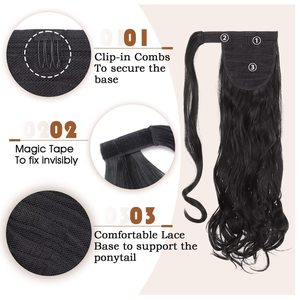 Extensions de cheveux queue de cheval à clipser de 17 pouces Wrap-Around Big Wavy Curly Ponytail Fluffy <span class=keywords><strong>Perruque</strong></span> synthétique pour femmes - Product Image 3