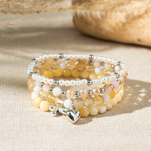 Bracelet en perles de verre soufflé à la main, multicolores, multi-couches, élastique, style bohème, charme en forme de croix et de cœur, cadeau unisexe - Product Image 4