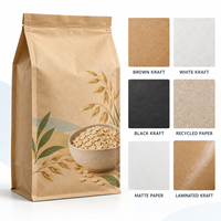 Sachet personnalisé en papier kraft sans fenêtre, scellé sur huit côtés, avec valve, pour l'avoine, destiné à la vente au détail et en gros